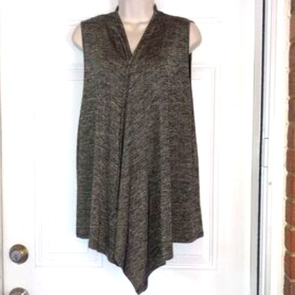 ERIN LONDON Cascading Sleeveless Cardigan Vest Green Space Gray Womens Medium - Picture 2 of 14